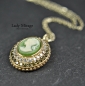 Preview: 925 Sterling - Gemme - 14k Gold Plated - Vintage Necklace - Necklaces with Pendants - Green - Gift for Mother - Gold Necklace with Pendant